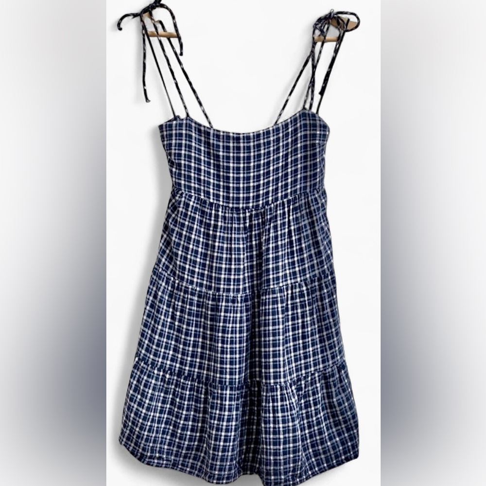 Abercrombie Blue Linen Blend Tiered Babydoll Mini Summer Dress M